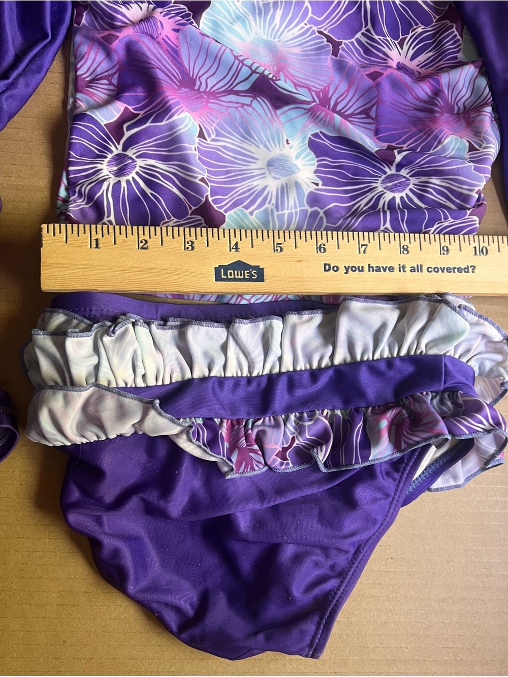 Purple Floral 2-Piece Swim Set - Ruffle Bikini Bottoms Rashguard Long Sleeve 5t